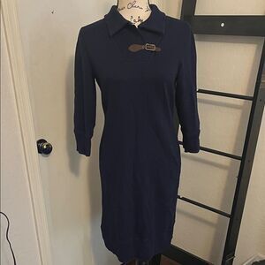 Lauren Jeans Co Ralph Lauren Blue Buckle Collar Detail Sweater Dress Equestrian